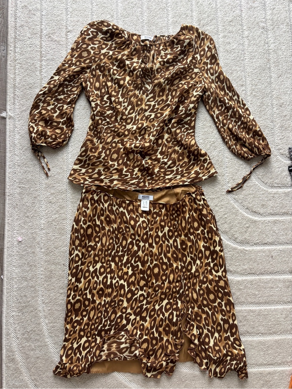 Moschino Brown and Tan Leopard Print Two-Piece Dress Set